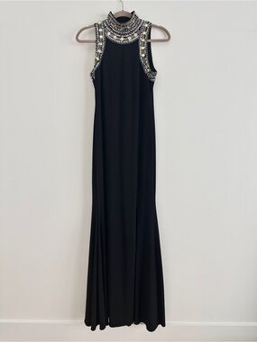 Black Silver Beaded High Neck Sleeveless Maxi Gown Formal Evening Size 4